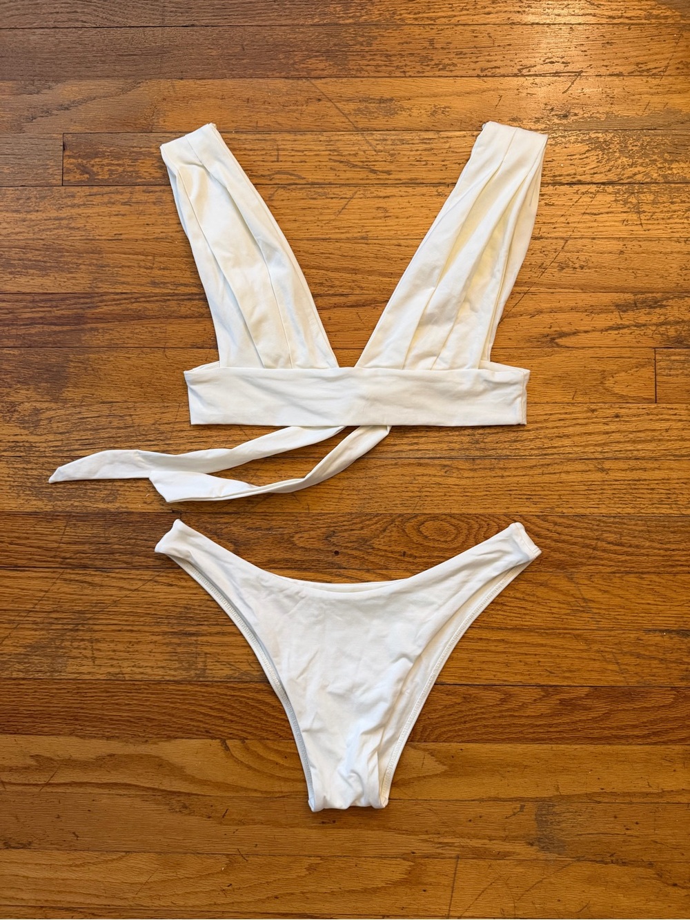 Monday Swimwear White Ivory V-Neck Tie Bikini Set